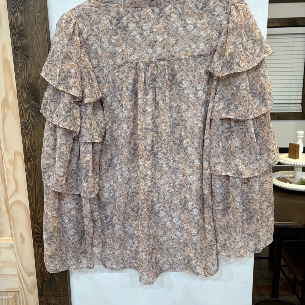 Women's Floral Layered Blouse - Brown - Picture 4 of 5